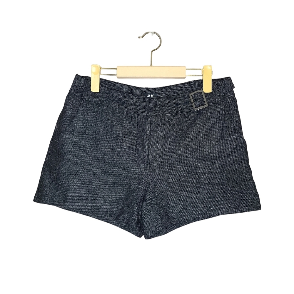 H&M Gray Wool Blend High Rise Shorts with Belt Strap